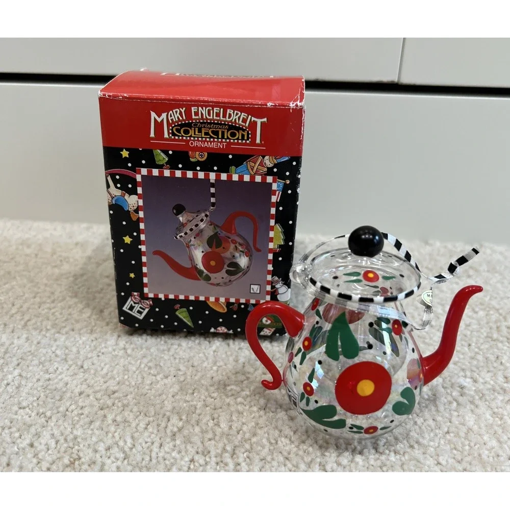 Mary Engelbreit Kurt Adler  Blown Glass Tea Pot‎ Christmas Ornament Cottagecore